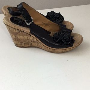 BOC  Black Leather Rosette Wedge Slingback size 7
